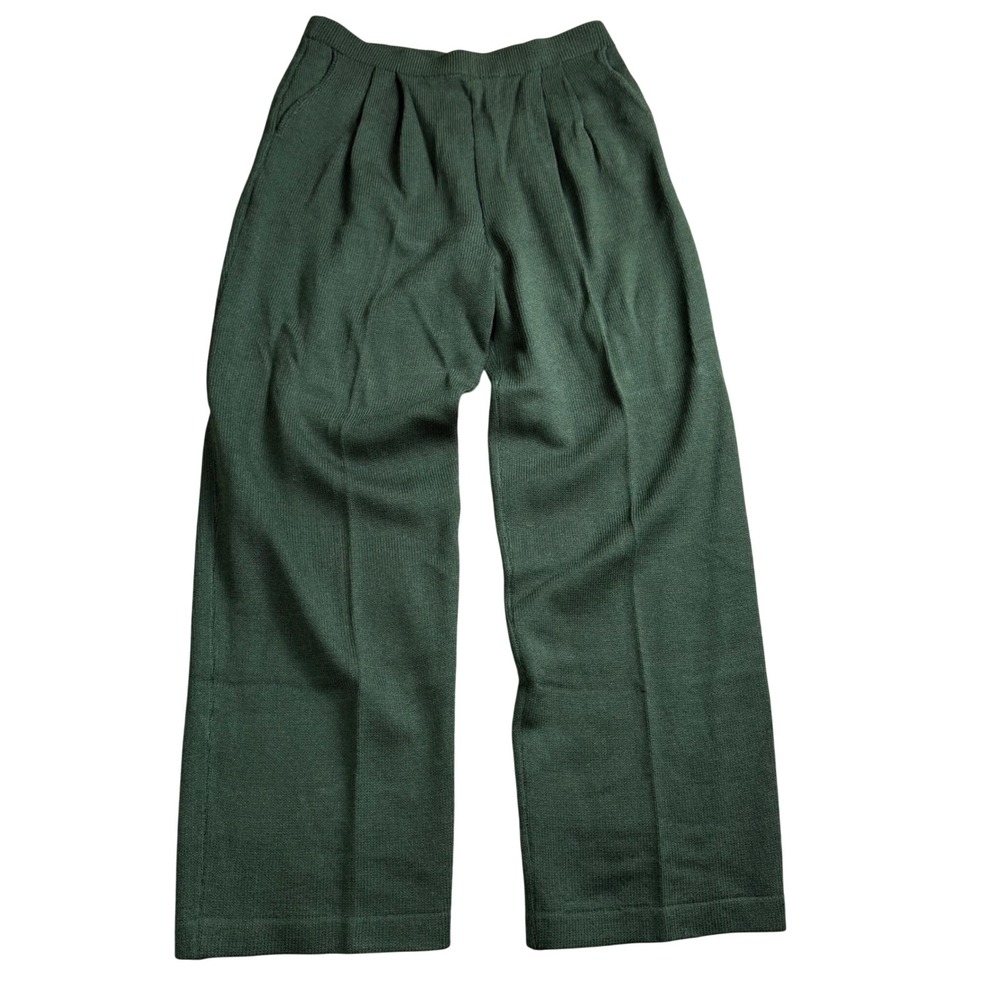 St. John Collection Santana Knit Pants Women 6 Green Wide Leg Pleated Vintage